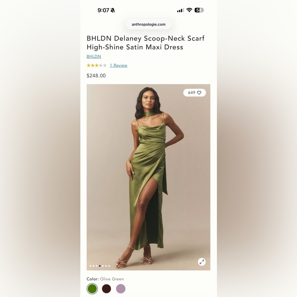 BHLDN Delaney Scoop-Neck Scarf High-Shine Satin Maxi Dress